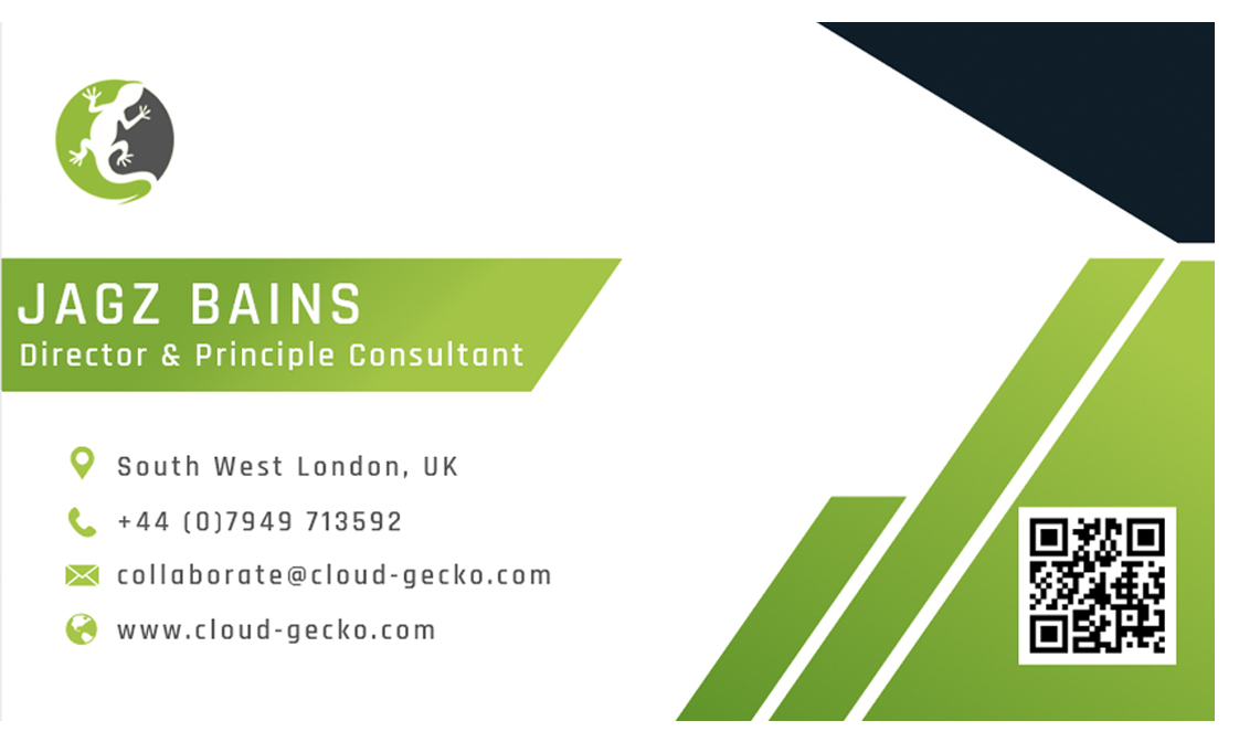 Contemporary business card design front for a tech company by Jagz Bains, Web Designer in London