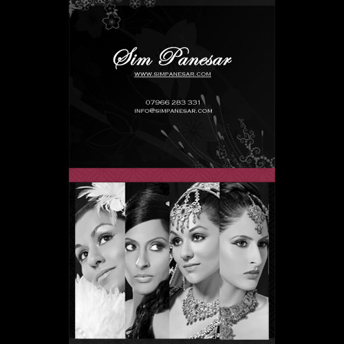 Business Card front design for Sim, a make up artist by Jagz Bains, Designer and Developer